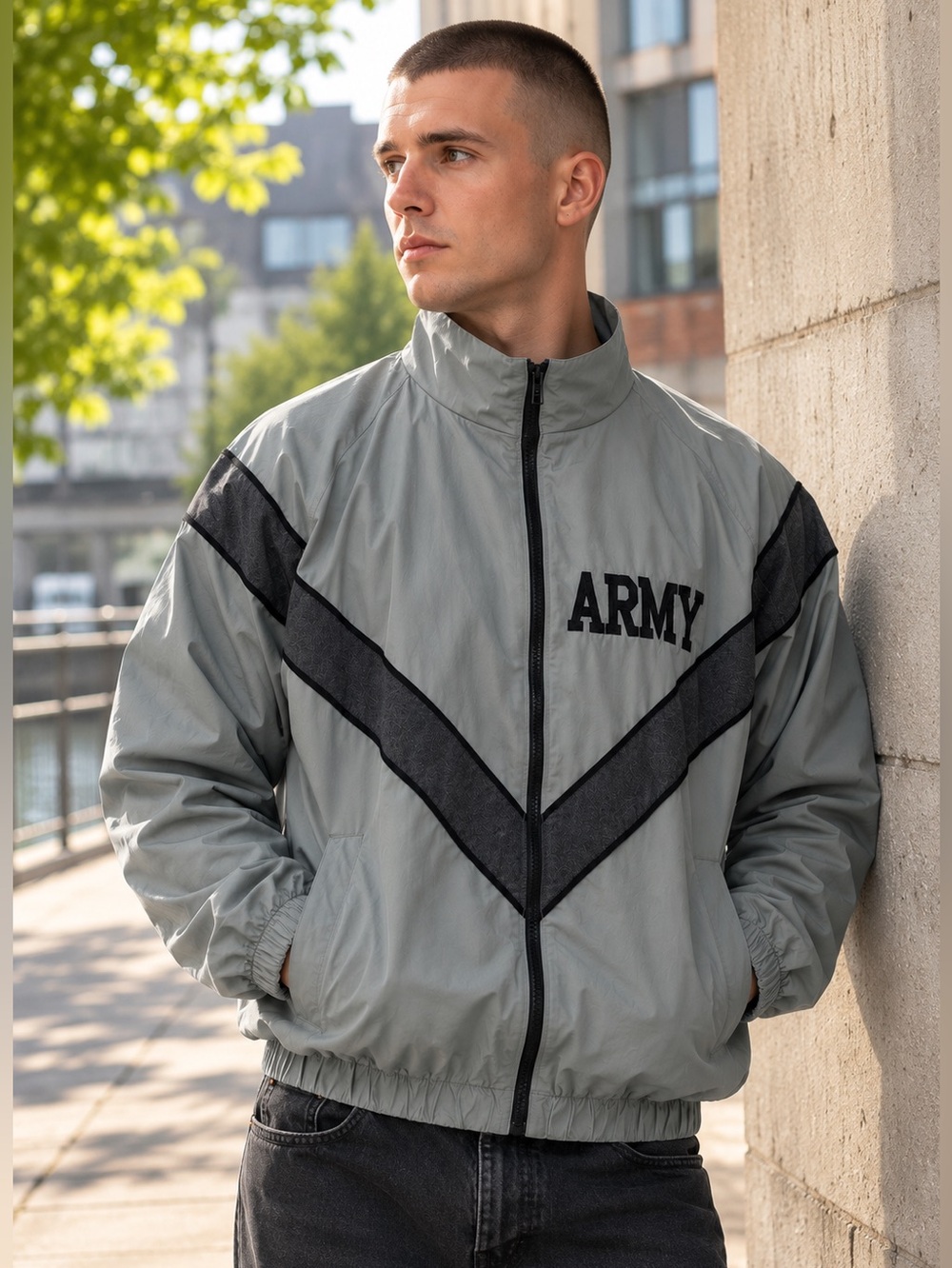 Army IPFU Reflective Track Jacket Gray Black Military Windbreaker M